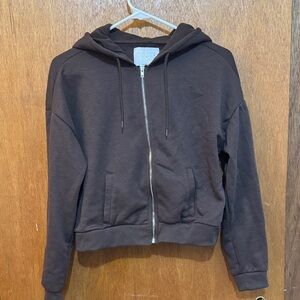 Brown Cropped Zip-Up Hoodie